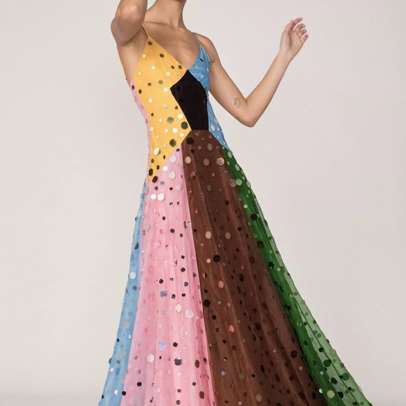 ISO Rosie Assoulin Mirror Paneled Cami Dress Gown - Picture 1 of 2